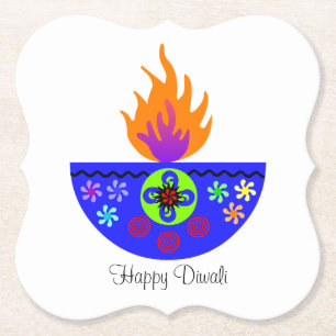 Colorful Diwali Lamp Diya Paper Coaster