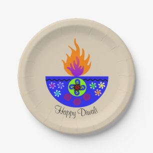 Colorful Diwali Lamp Diya Paper Plate