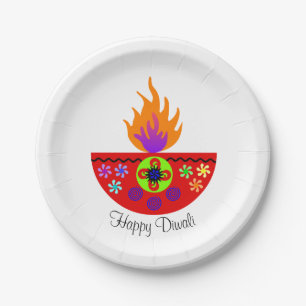 Colorful Diwali Lamp Diya Paper Plate