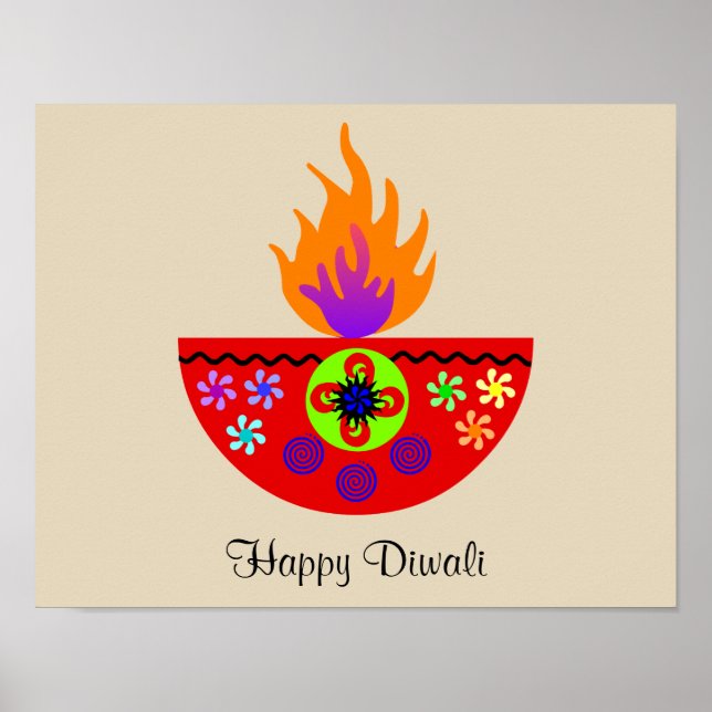 Colorful Diwali Lamp Diya Poster (Front)