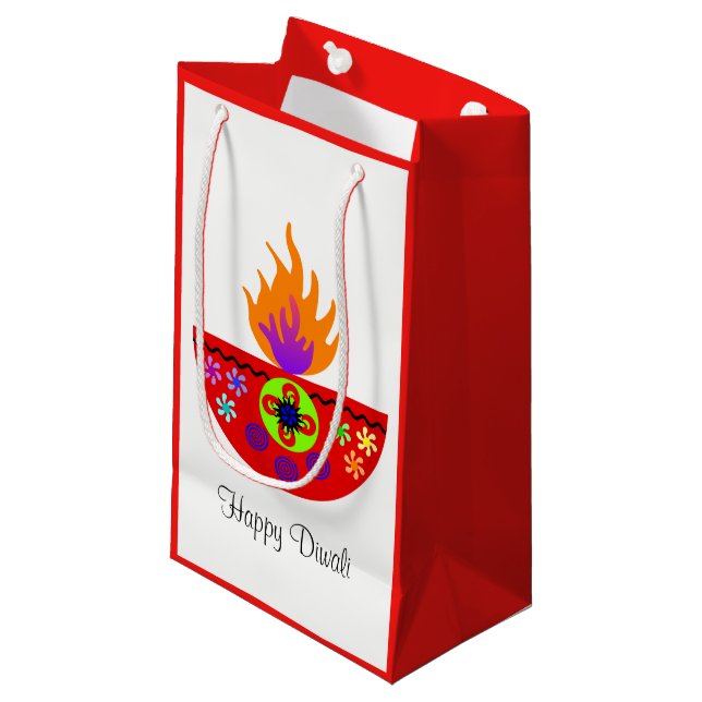 Colorful Diwali Lamp Diya Small Gift Bag (Front Angled)