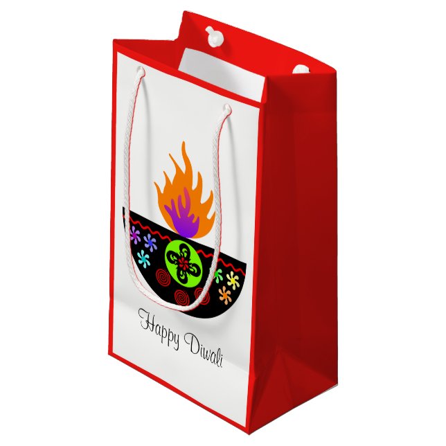 Colorful Diwali Lamp Diya Small Gift Bag (Front Angled)