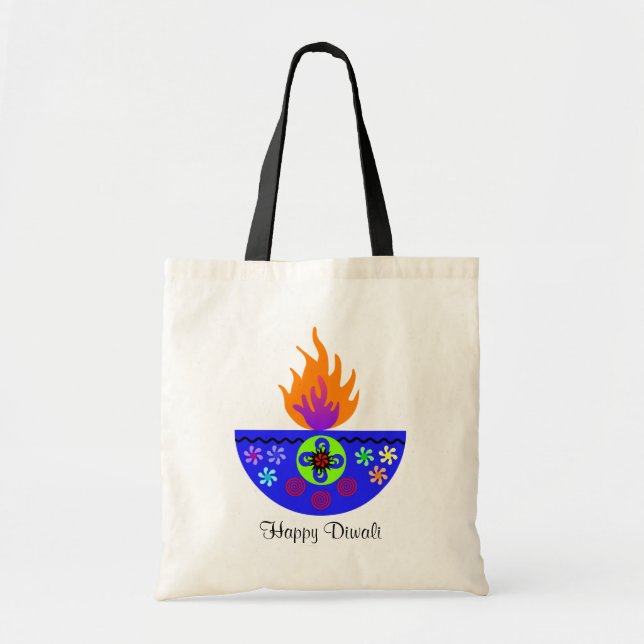 Colorful Diwali Lamp Diya Tote Bag (Front)