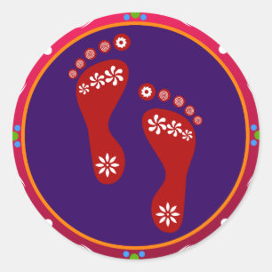 Colorful Diwali Rangoli With Footprint Classic Round Sticker