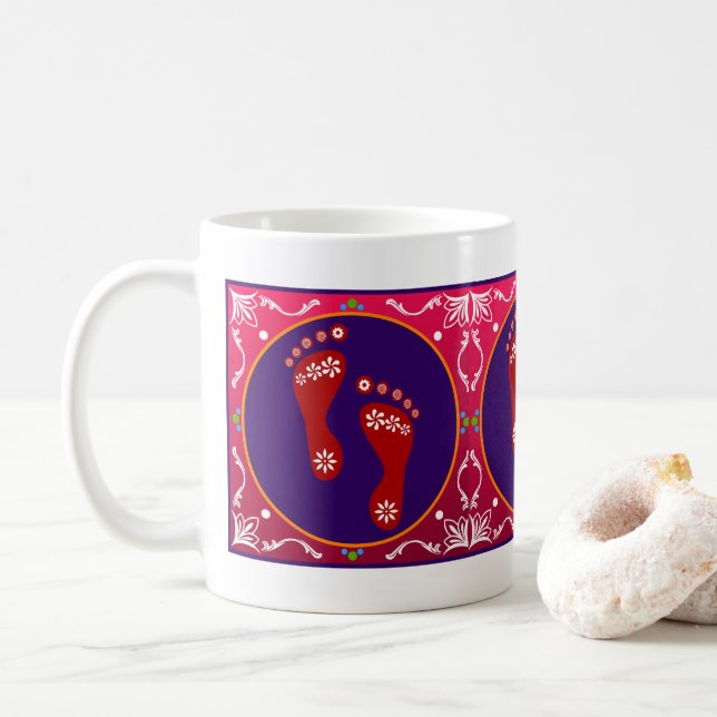 Colorful Diwali Rangoli With Footprint Coffee Mug (With Donut)