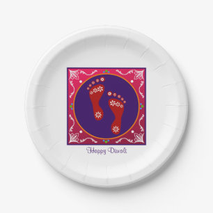 Colorful Diwali Rangoli With Footprint Paper Plate