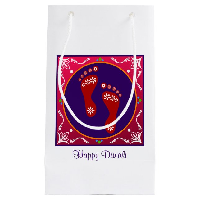 Colorful Diwali Rangoli With Footprint Small Gift Bag (Front)