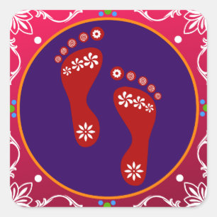 Colorful Diwali Rangoli With Footprint Square Sticker