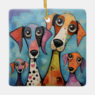 Colorful Dog Abstract Art Cartoon-style Ceramic Ornament