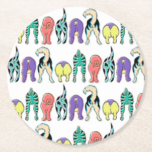 Colorful Dog Butts Pattern Round Paper Coaster