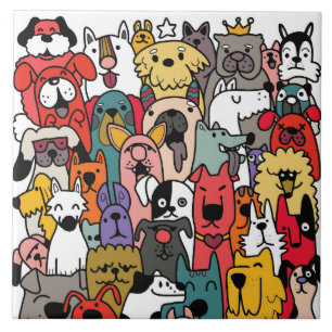 Colorful dog doodles art tile