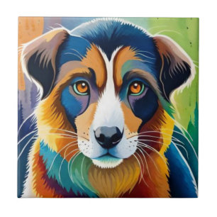 Colorful dog face close up  tile