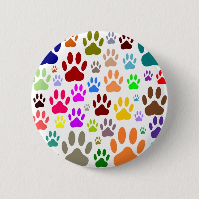 Colorful Dog Paw Prints All Over 6 Cm Round Badge (Front)