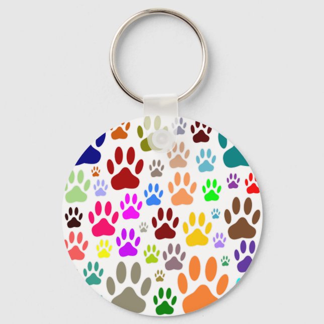 Colorful Dog Paw Prints All Over Key Ring (Front)