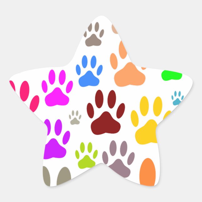 Colorful Dog Paw Prints All Over Star Sticker (Front)