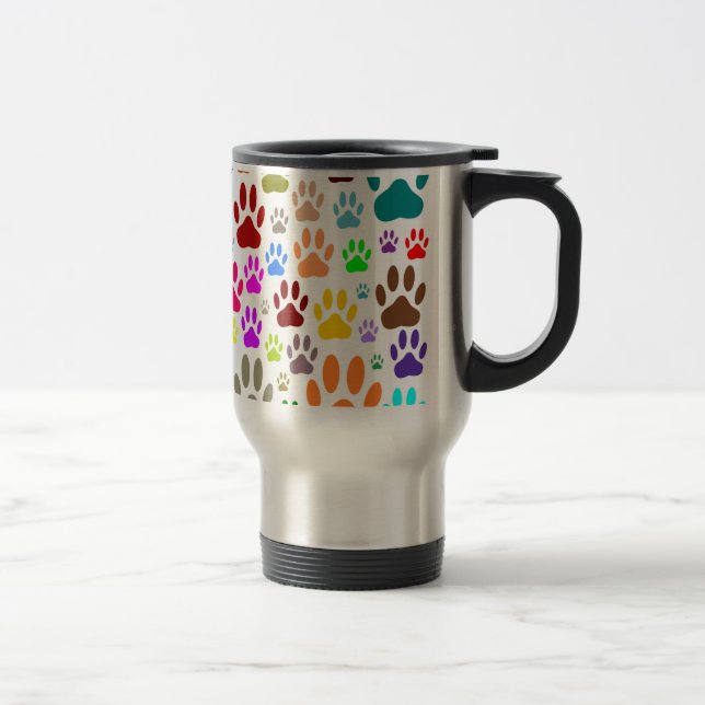 Colorful Dog Paw Prints All Over Travel Mug (Right)