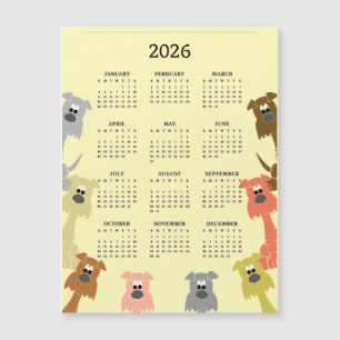 Colorful Dogs 2026 Calendar Magnetic Card
