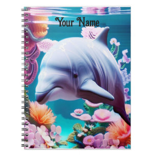 Colorful Dolphin in a Floral Ocean - Ocean Lover Notebook