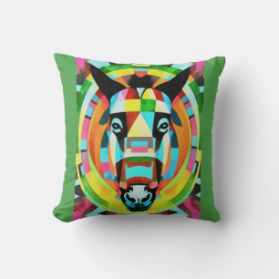 Colorful Donkey Geometric Art Abstract Cushion