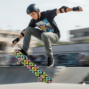 Colorful Donuts with Sprinkles Skateboard