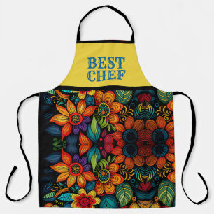 COLORFUL DOODLE ART OF FLOWERS "BEST CHEF" APRON