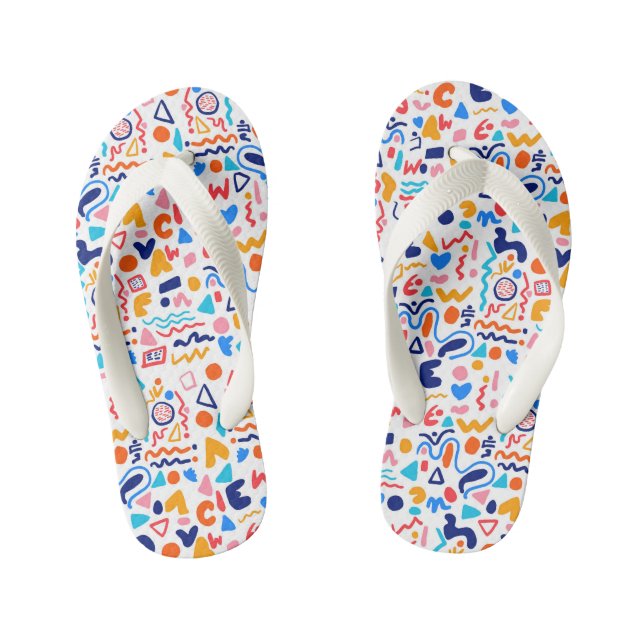 🌈 Colorful Doodle Pattern Flip Flops (Footbed)
