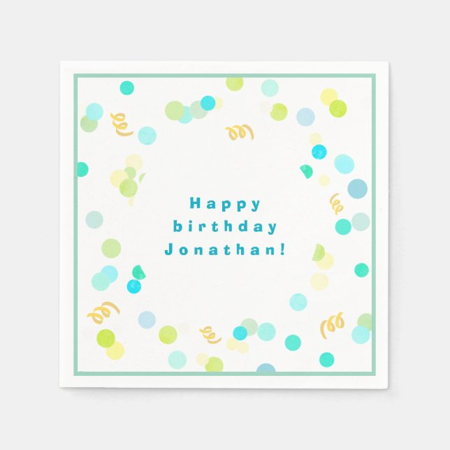 Colorful Dots Blue & Green Boy Happy Birthday Napkin (Front)