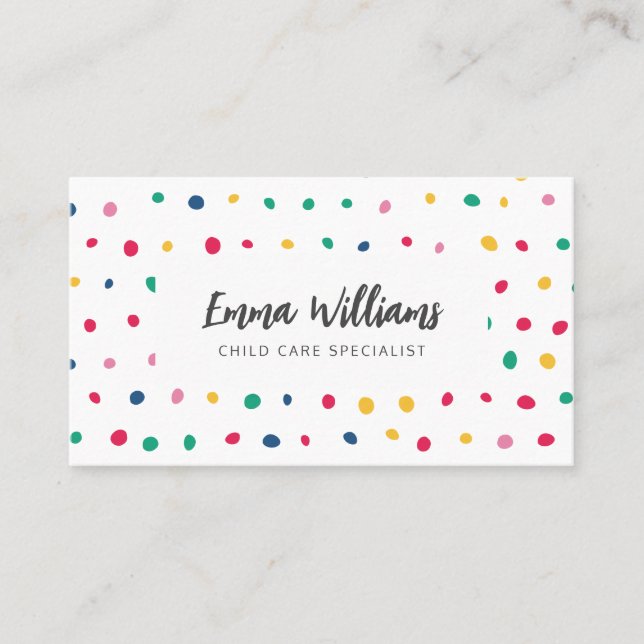Colorful Dots Child Care Babysitting Business Card (Front)