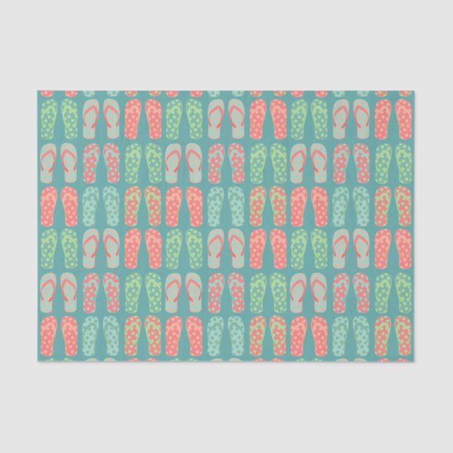 Colorful Dotty Flip Flop Pattern Teal Tissue Paper (Front)