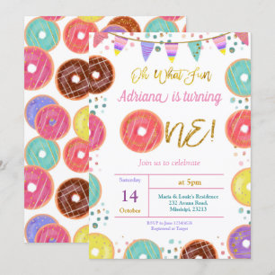 COLORFUL Doughnut First Birthday Invitation
