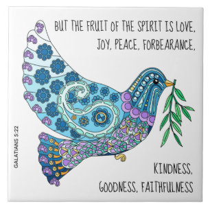 Colorful Dove w Verse about peace (Galatians 5:22) Tile