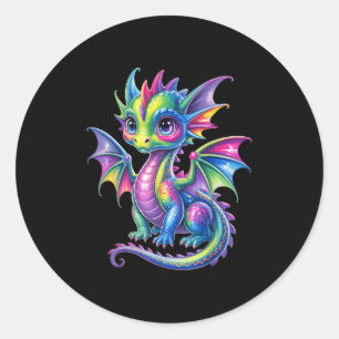 Colorful Dragon Baby Cute Pretty Birthday Dragon L Classic Round Sticker