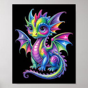 Colorful Dragon Baby Cute Pretty Birthday Dragon L Poster