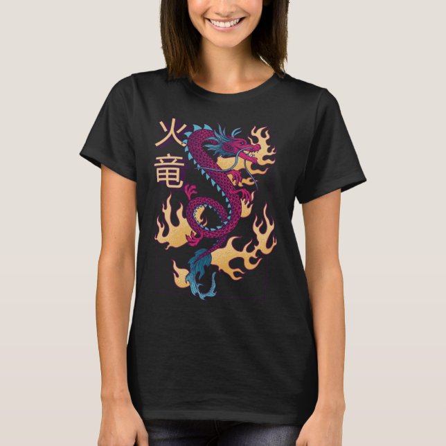 Colorful Dragon With Flames Graphic T-Shirt (Front)