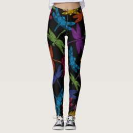 COLORFUL DRAGONFLIES ABSTRACT FLYING PATTERN LEGGINGS