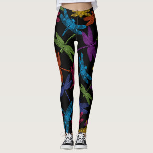 COLORFUL DRAGONFLIES ABSTRACT FLYING PATTERN LEGGINGS