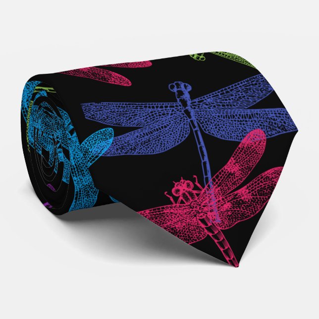 COLORFUL DRAGONFLIES ABSTRACT FLYING PATTERN TIE (Rolled)