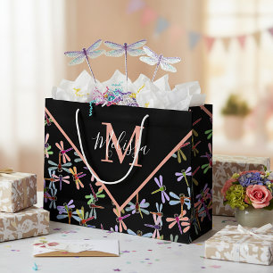 Colorful dragonflies personalized   large gift bag