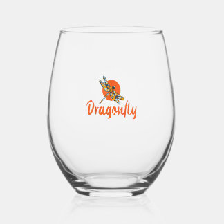 Colorful Dragonfly - Comic Style Dragonfly T-Shirt Stemless Wine Glass