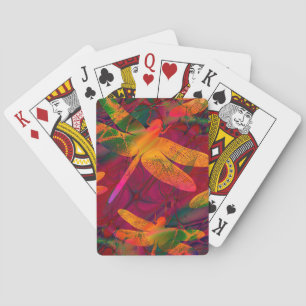 Colorful Dragonfly Gold Purple Pattern Playing Cards