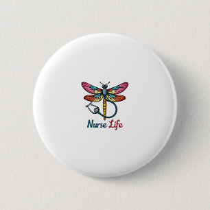 Colorful dragonfly Nurse life T-Shirt (1) 6 Cm Round Badge