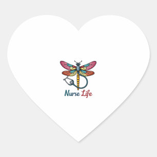 Colorful dragonfly Nurse life T-Shirt (1) Heart Sticker