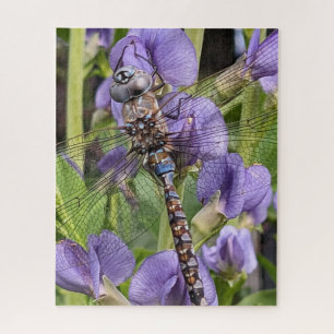 Colorful Dragonfly on Purple Flowers Jigsaw Puzzle