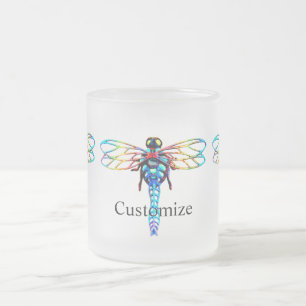 colorful drangonfly frosted glass coffee mug