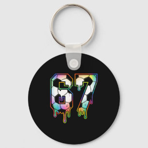 Colorful Dripping 67 Varsity Number Soccer Halfton Key Ring