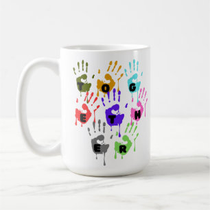 Colorful Dripping Handprints Forming Word Together Coffee Mug