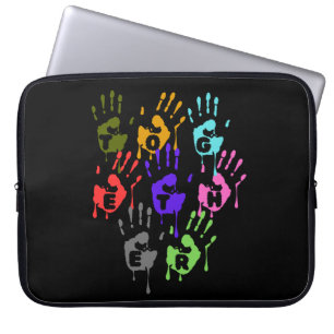 Colorful Dripping Handprints Forming Word Together Laptop Sleeve