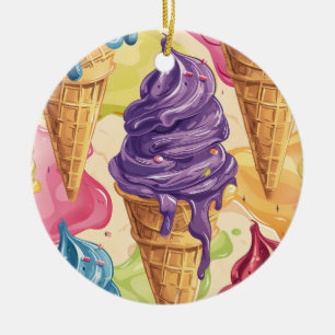 Colorful dripping ice cream illustration ceramic tree decoration