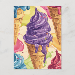 Colorful dripping ice cream illustration holiday postcard