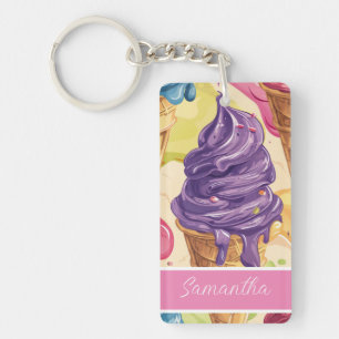 Colorful dripping ice cream illustration key ring